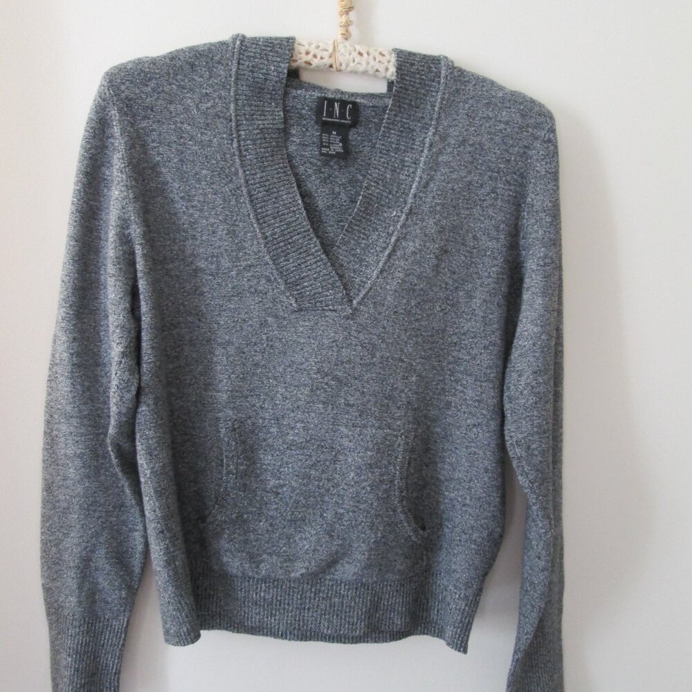 INC V-Neck Sweater Gray Hoodie M